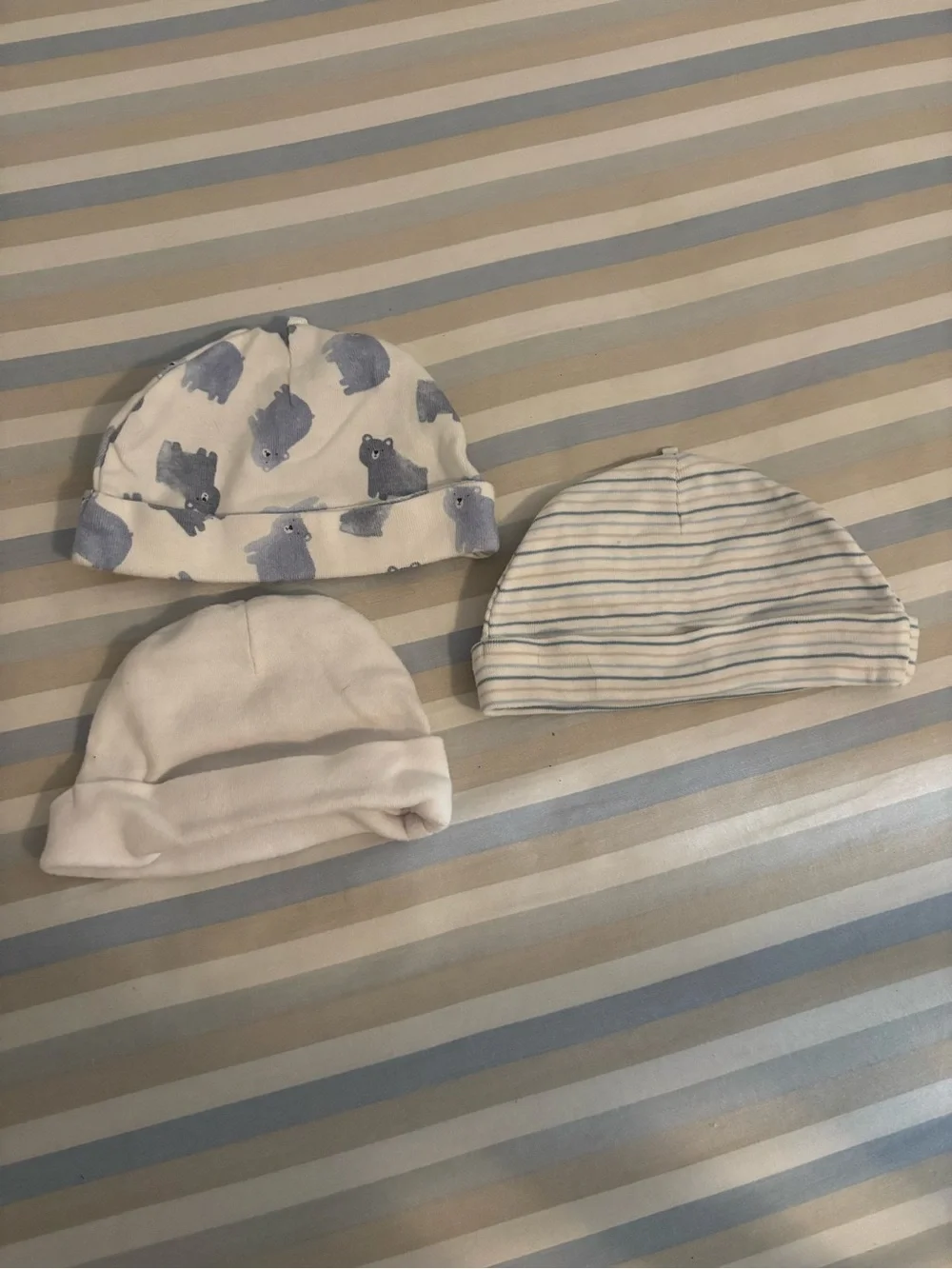 Carter's and the Peanut Shell Baby Hat Mixed Set - White, Stripe, and Bear